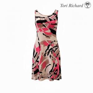 Tori Richard Abstract Geometric Shift Dress - Made in Hawaii - Pink/Black/Tan